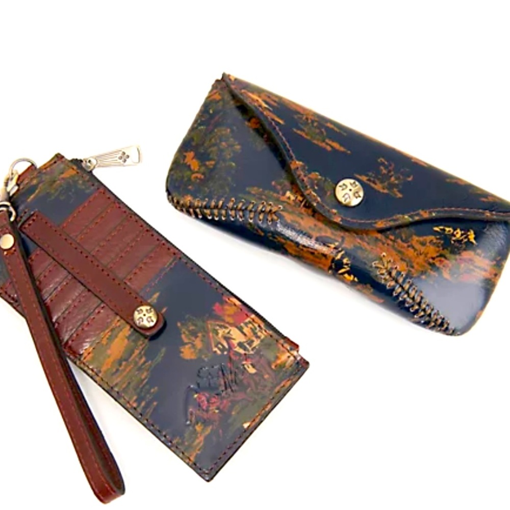 Patricia Nash Leather Credit card Holder & Glass Case Kent countryside pattern